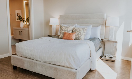 Bedroom with walk-in closet and ensuite bath.