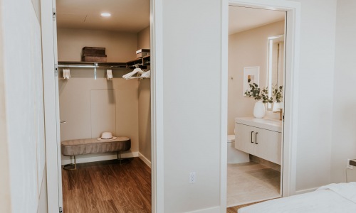 Bedroom with walk-in closet and ensuite bath.